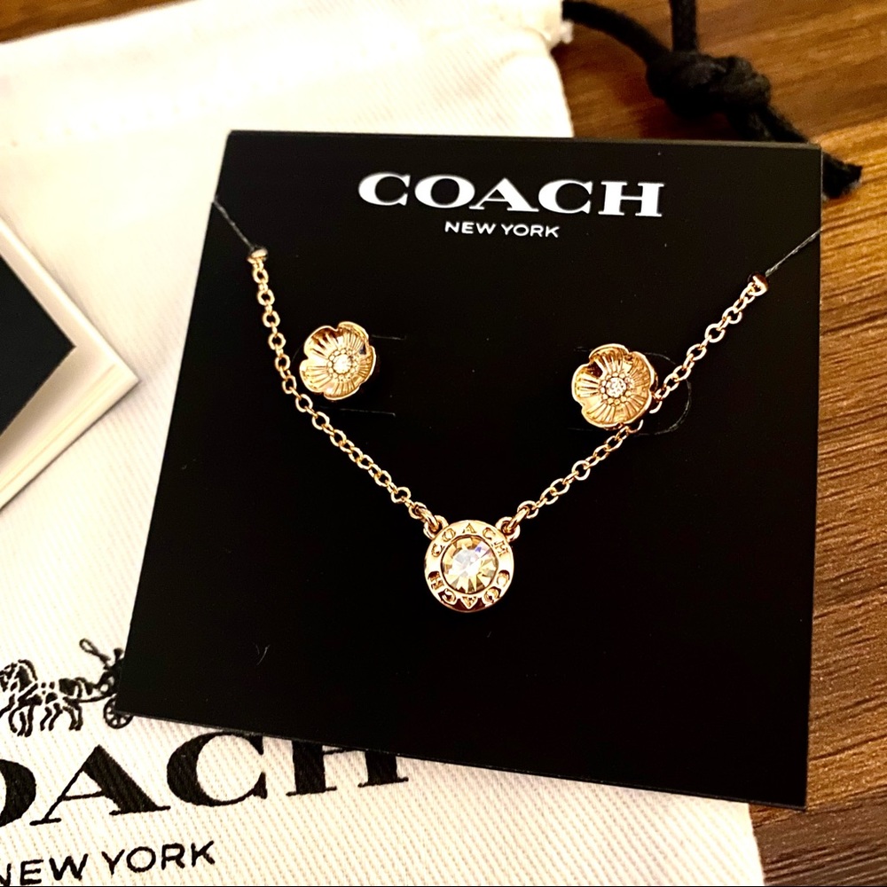 Coach Open Circle Necklace & Tea Rose Earring Set